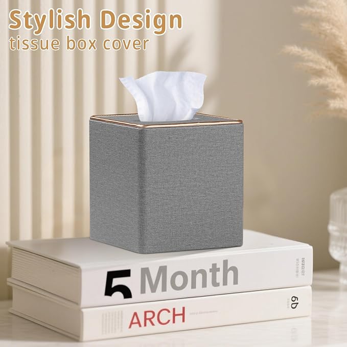 Leather Tissue Box Cover Square, Decorative Cube Tissue Box Holder - Image 4