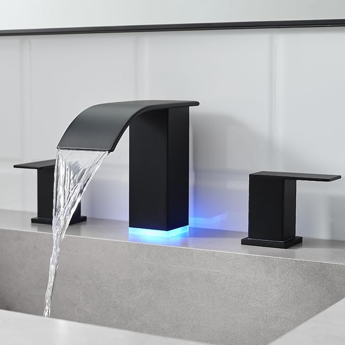 RUMOSE LED Bathroom Faucets Set Matte Black 8 inch Bathroom Sink Faucet 3 Hole - Image 7