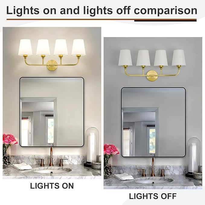 Bathroom Vanity Light, Brushed Gold Bathroom Light Fixtures, 4-Light Lighting - Image 4