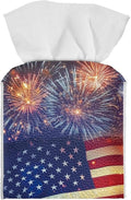 Firework American Flag Tissue Box Holder Square PU Leather Tissue Organizer Case by Pzuqiu