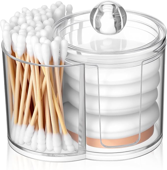 Cotton Swab Holder Dispenser Dual-Compartment Cotton Organizer Clear Vanity by Unknown