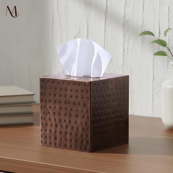 Monarch Abode Tissue Box Cover Square – Hand Hammered Antique Copper Metal - Image 2