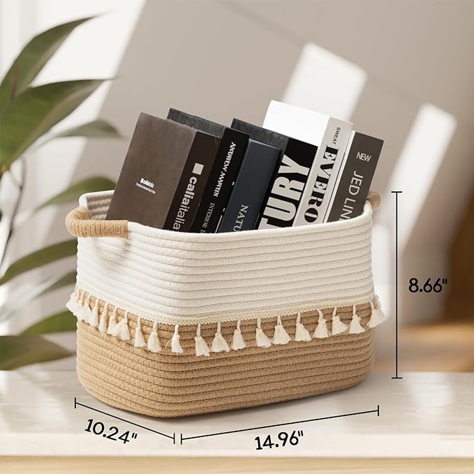 TeoKJ Woven Storage Bin Set of 3, Cotton Rope Basket - Image 6