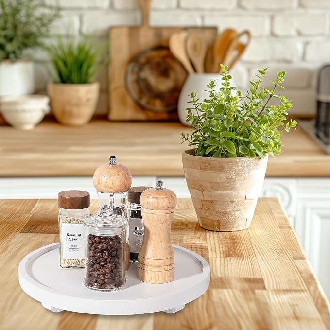 Round Decorative Tray Wood Bathroom Counter Organizer Farmhouse Kitchen Decor - Image 6