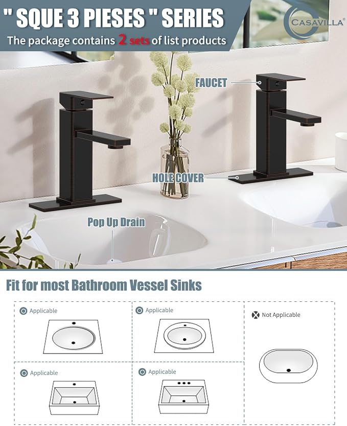 Bathroom Sink Faucet-2 Sets, Oil Rubbed Bronze Bathroom Faucet - Image 2