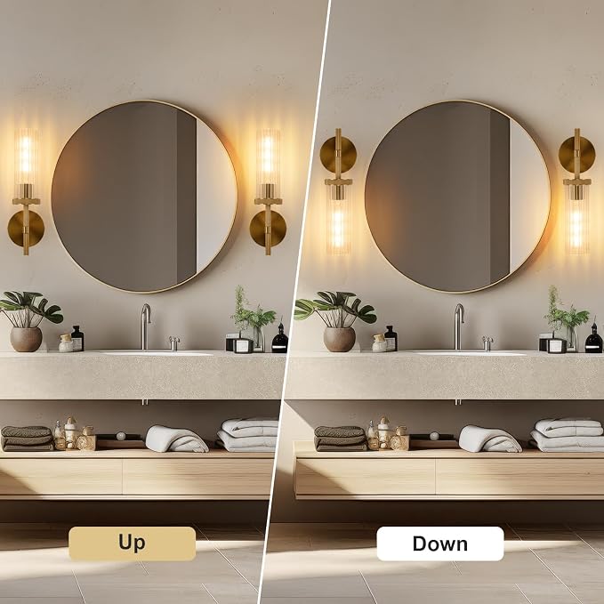 15" Knurled Gold Hardwired Wall Sconces Set of 2, Bathroom Vanity Light Fixtures - Image 5