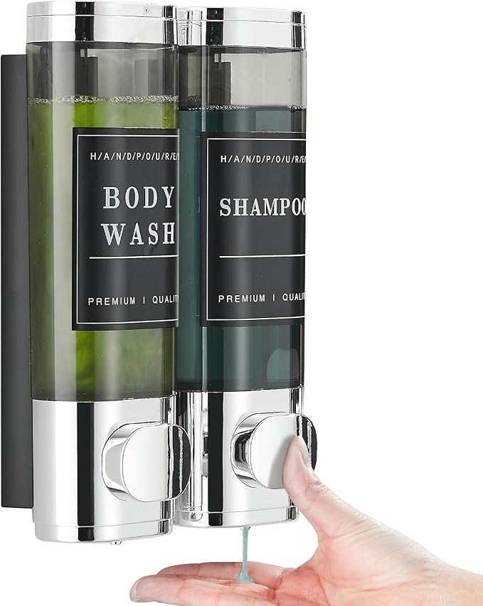 Shower Soap Dispenser 2 Chamber No Drill Wall-Mounted Shampoo Dispenser by CaboDeseado