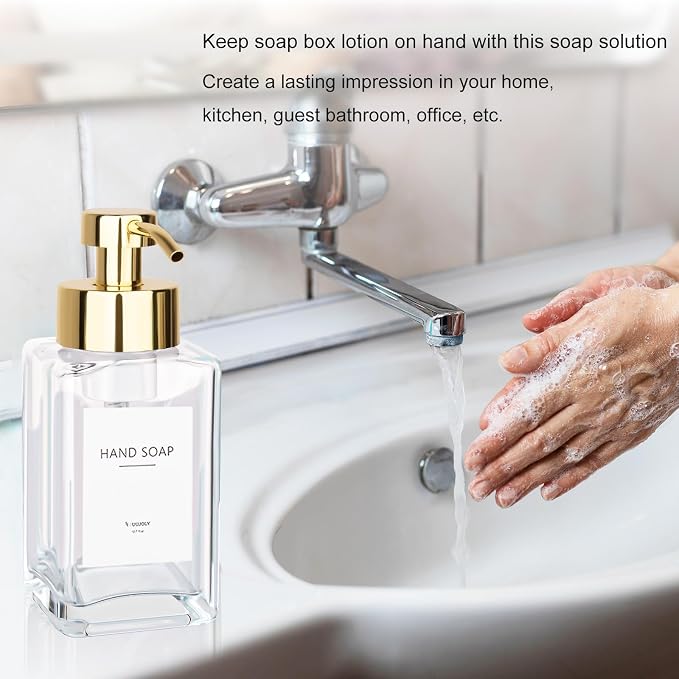 Foaming Soap Dispenser with Stainless Steel Pump, 12oz Refillable Glass Liquid - Image 2