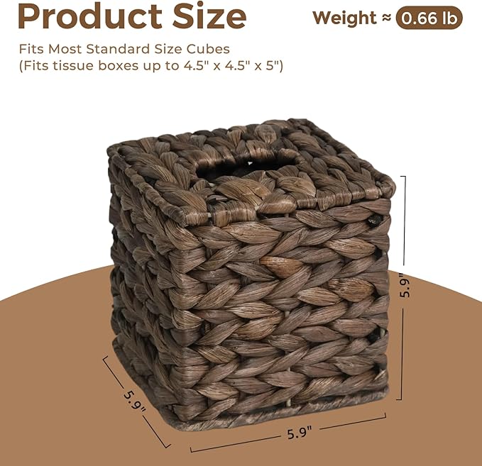 Tissue Box Cover, Square Wicker Tissue Box Holder Facial Tissues Boxes - Image 3