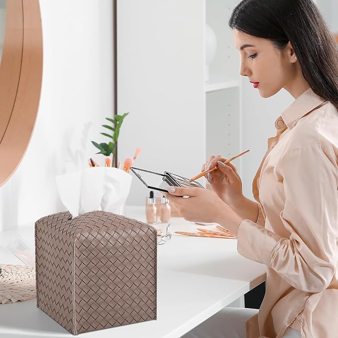 Tissue Box Cover PU Leather Tissue Holder Square Facial Tissue Case Facial - Image 3