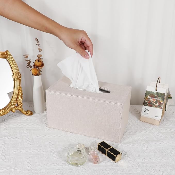Sumnacon Tissue Box Cover Rectangular Tissue Box Holder Linen Tissue Box - Image 2