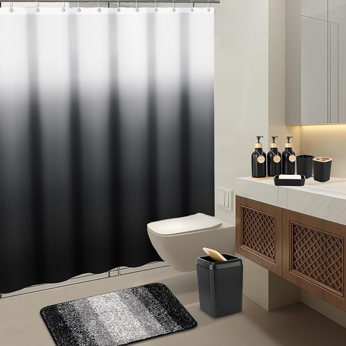 32PCS Bathroom Sets with Shower Curtain and Rugs, Bathroom Set Black Bathroom - Image 7