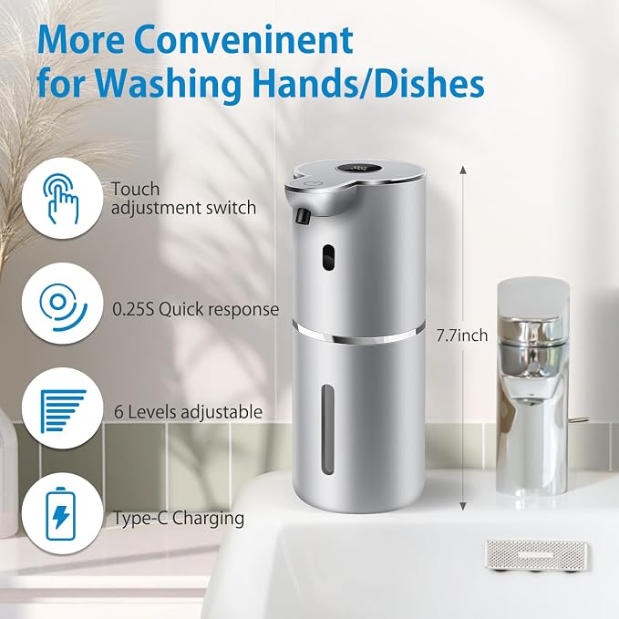 Automatic Foaming Soap Dispenser 12.8oz, Rechargeable & 6 Levels Foaming - Image 2