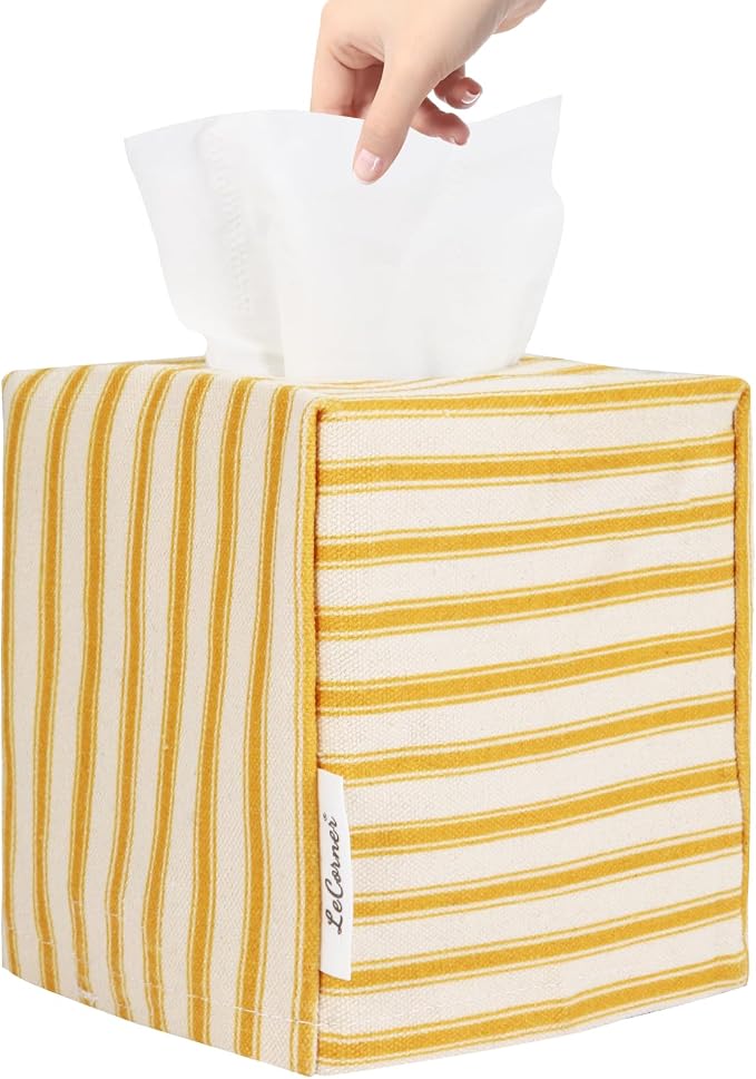 Tissue Box Cover, Fabric Tissue Box Holder Square, Stylish Toilet Paper Storage by LeCorner