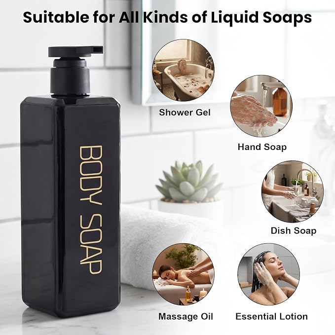 Shampoo and Conditioner Dispenser Shower Soap Bottles 3 Pack 550ml/18.6oz - Image 6
