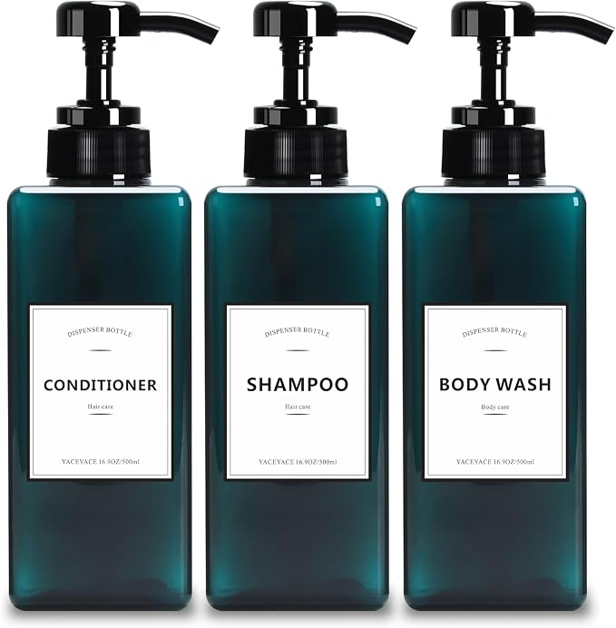 16.9oz Set of 3 Refillable Shower Dispensers, Rectangular, PUMP DISPENSER by YACEYACE