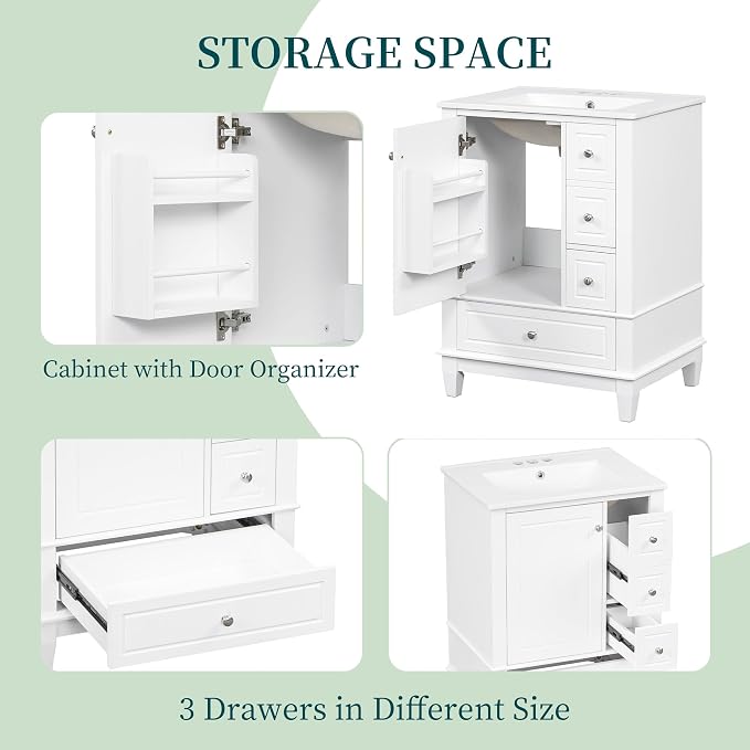 24" Bathroom Vanity with Sink, Harper & Bright Designs Free Standing Single - Image 5
