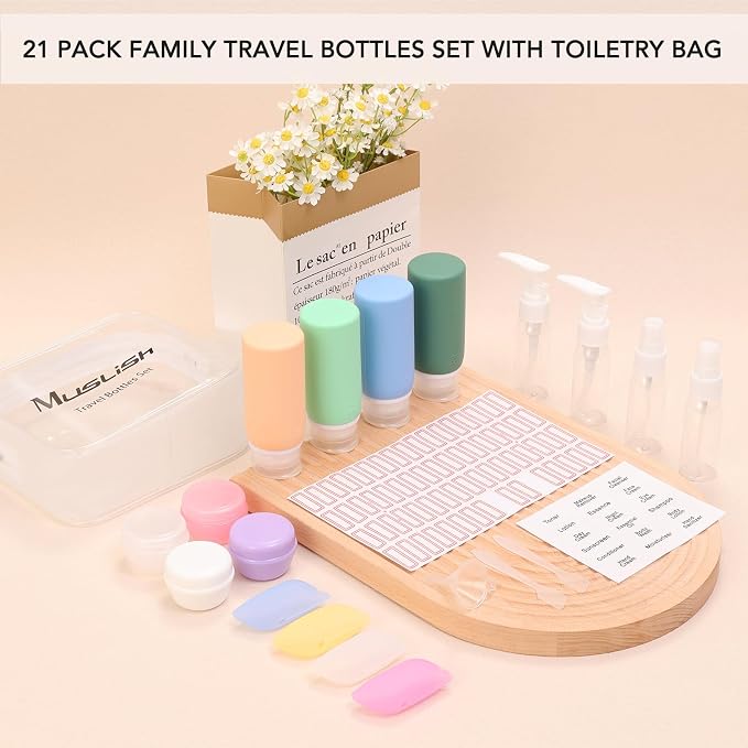 Muslish 21 Pack Travel Bottles for Toiletries, Leak-Proof TSA Compliant - Image 7