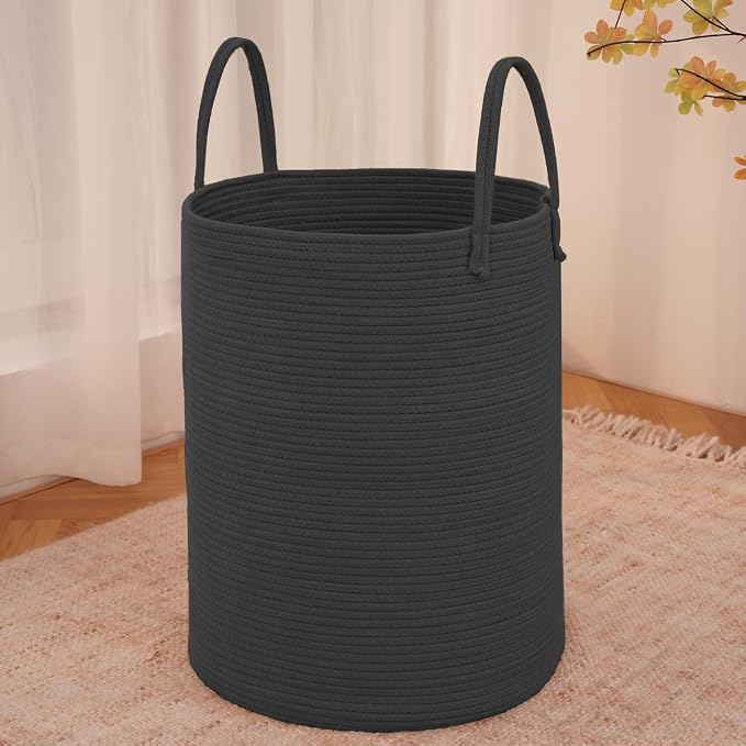 Large Woven Laundry Basket Hamper, 80L Cotton Rope Storage Bin by JMvicyroam