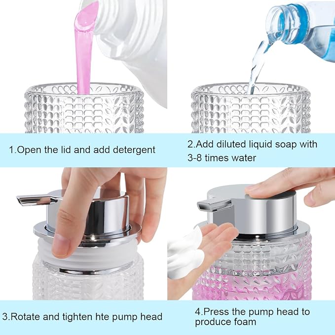 Foaming Hand Soap Dispenser, 10 oz Refillable Clear Glass Foam Soap Dispenser - Image 5