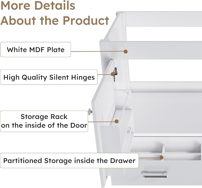 Montary 42" Bathroom Vanity Without Sink, Modern Stylish MDF Bathroom Storage - Image 5