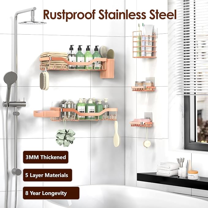 Shower Caddy Adhesive Shower Organizer 7-Pack, Rustproof Stainless Steel - Image 5