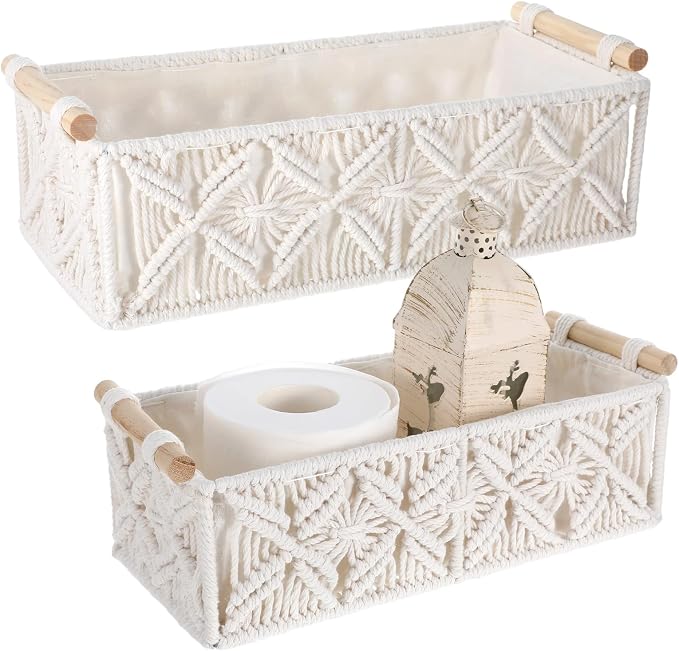 Macrame Storage Baskets 2PCS, Boho Woven Decorative Basket - Image 7