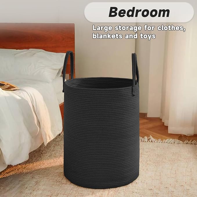 Large Woven Laundry Basket Hamper, 100L Cotton Rope Storage Bin - Image 4