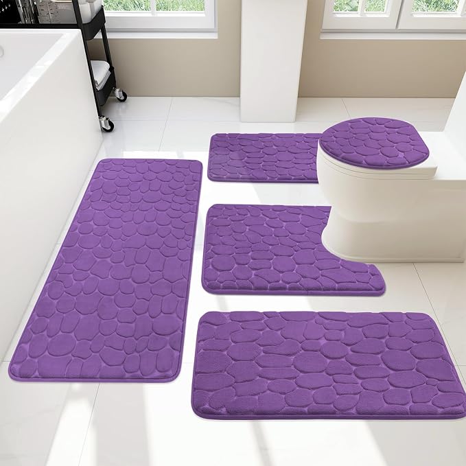 YIHOUSE Bathroom Rugs Mat Set 5 Piece Purple, Memory Foam Bath Mats Sets by YIHOUSE