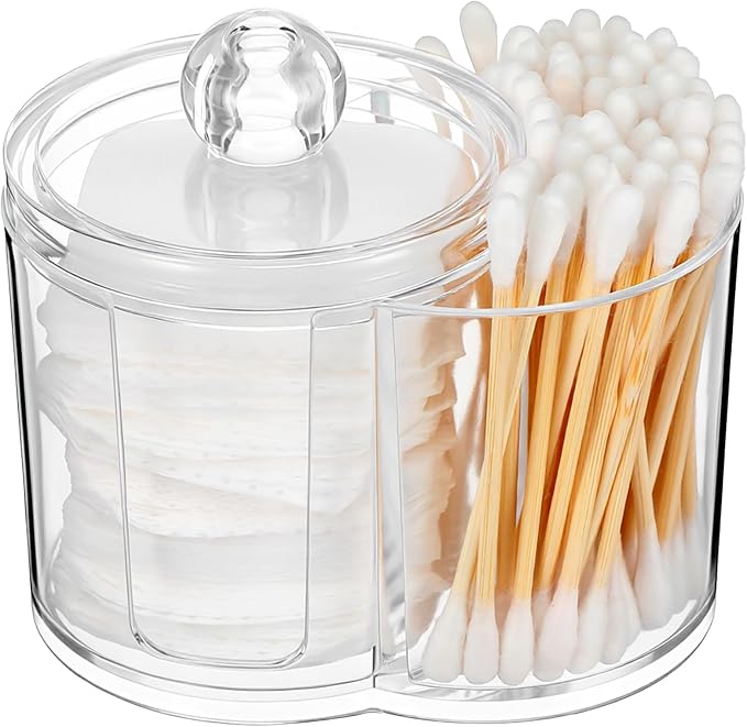 Yolev Qtip Holder with Dual Compartments Clear Cotton Round Holder Plastic - Image 6