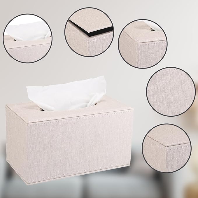 Sumnacon Tissue Box Cover Rectangular Tissue Box Holder Linen Tissue Box - Image 4