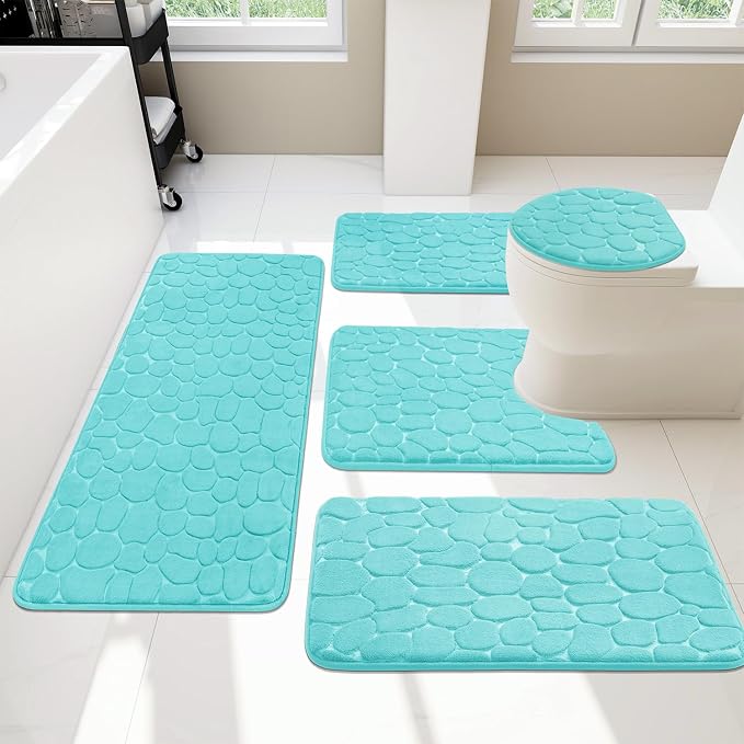 YIHOUSE Bathroom Rugs Mat Set 5 Piece Teal, Memory Foam Bath Mats Sets by YIHOUSE