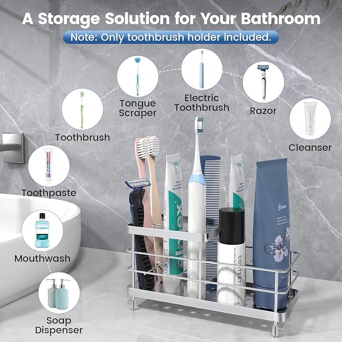 Luxspire Toothbrush Holders, 6 Slots Stainless Steel Tooth Brush Holder - Image 3