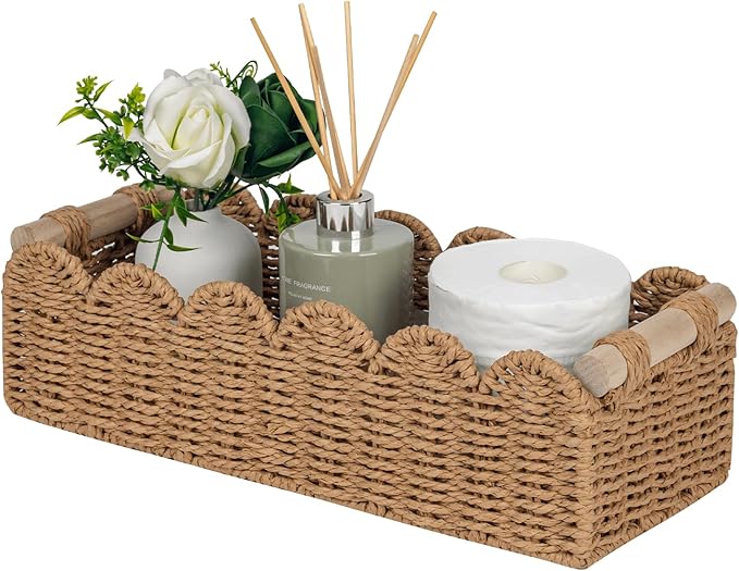 CubesLand Paper Rope Scalloped Edge Toilet Paper Storage Basket, Small Living by CubesLand