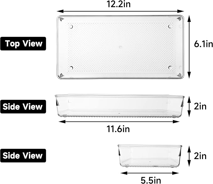ihomecooker 3 Pack Large Clear Plastic Drawer Organizer Tray Cutlery Utensil - Image 2