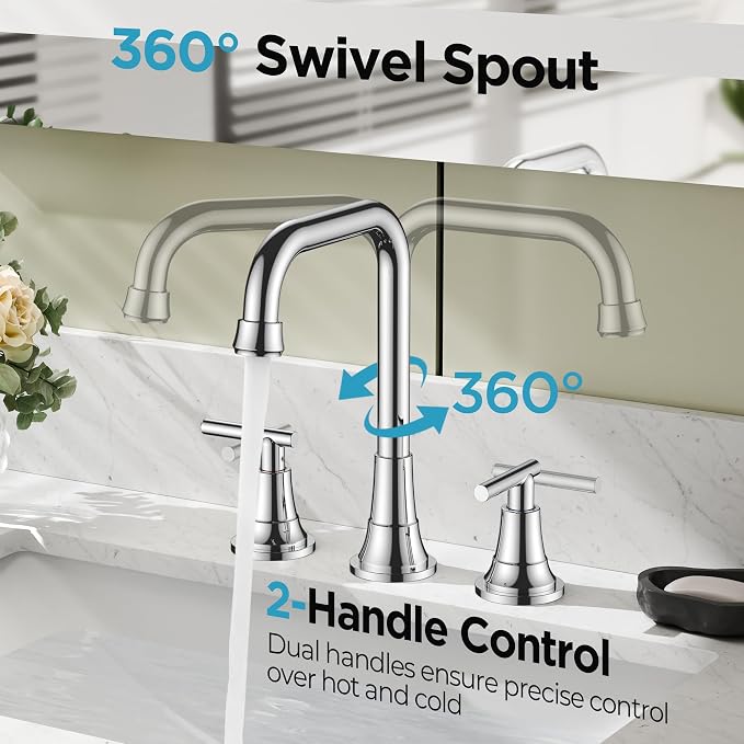 FORIOUS Widespread Bathroom Faucets Polished Chrome, 3 Hole Faucet - Image 5