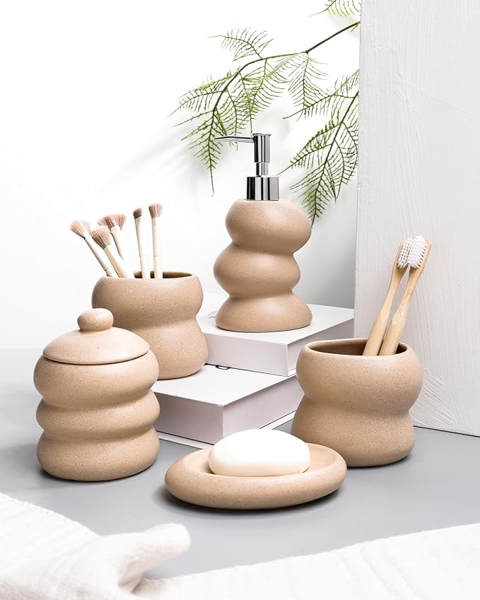 Bathroom Accessory Set 5PCS, Ceramic Bathroom Accessories Set, Irregular Shape by ANTISSHOME
