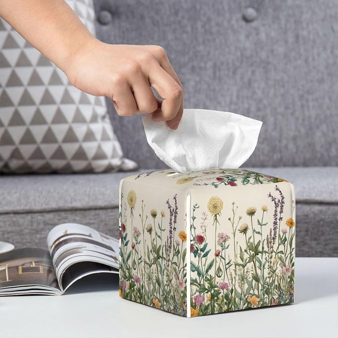Vintage Dandelion Herbs Tissue Box Cover Spring Summer Wild Flowers Florals - Image 5