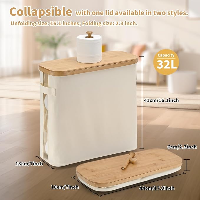 32L Bamboo Toilet Paper Storage Basket - Image 4