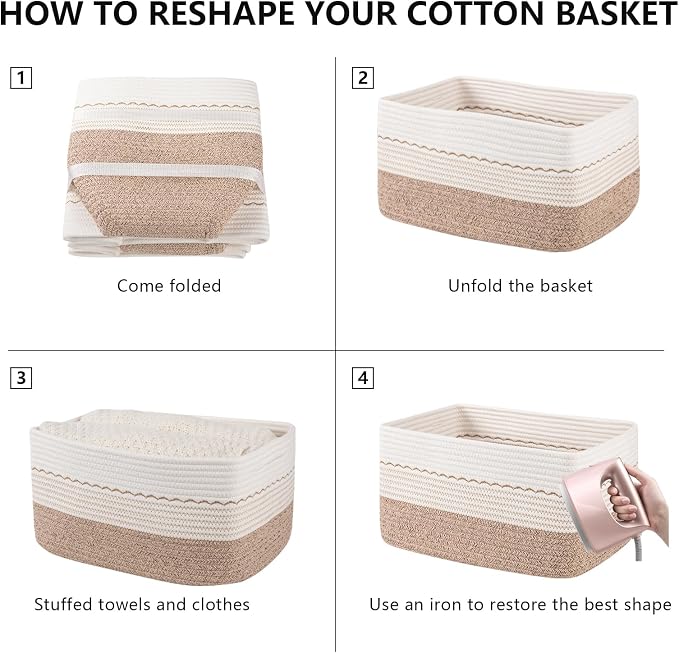 4 Pack Storage Baskets for Organizing, 15.75''x11.8''x7.87'', Decorative Cotton - Image 8