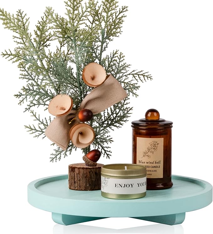 Round Decorative Tray Wood Bathroom Counter Organizer Farmhouse Kitchen Decor by zoocatia