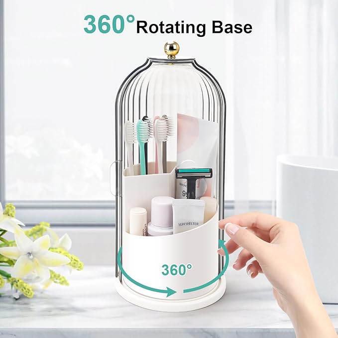 Toothbrush Holders with Sliding Lid, Rotating 3 Slots Bathroom Organizer - Image 3