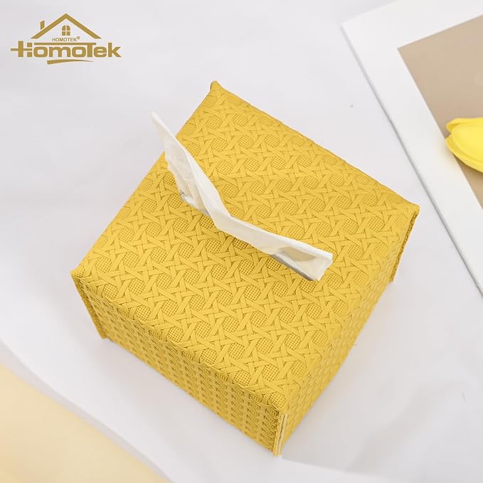 HOMOTEK 2 Pack Tissue Box Cover, Square PU Leather Tissue Holder, Decorative - Image 2