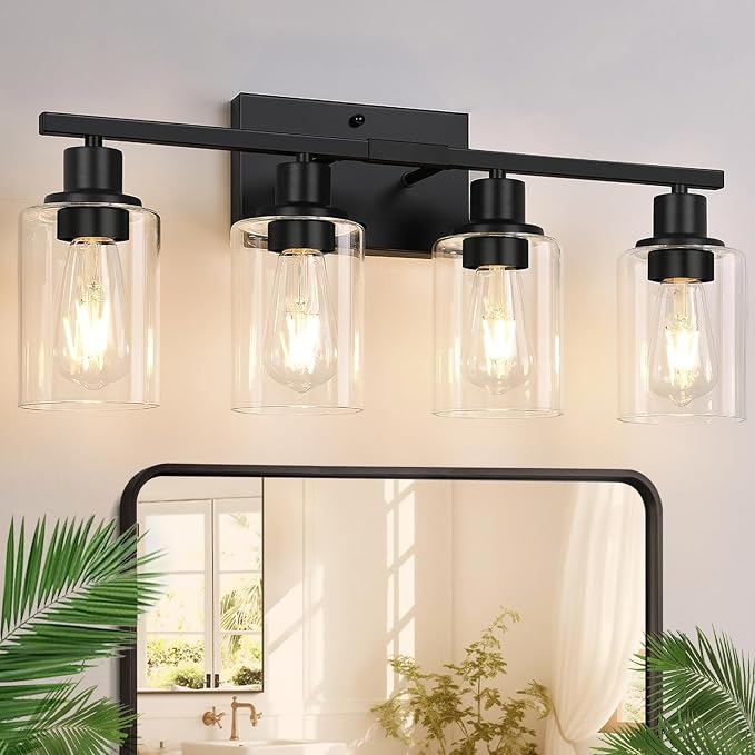 4-Light Bathroom Light Fixtures, Matte Black Modern Vanity Lights by Indoibrightenyourbathroom