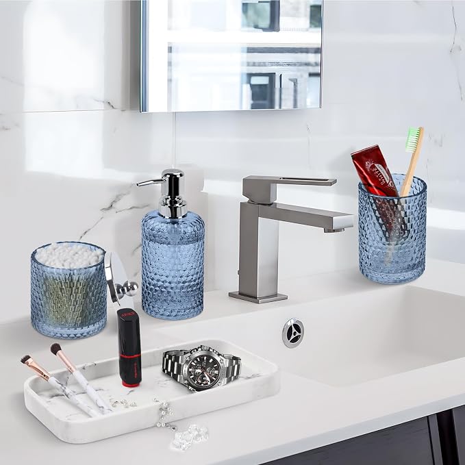 Bathroom Accessories Set, Toothbrush Holder, Qtip Holder Dispenser & Resin - Image 4