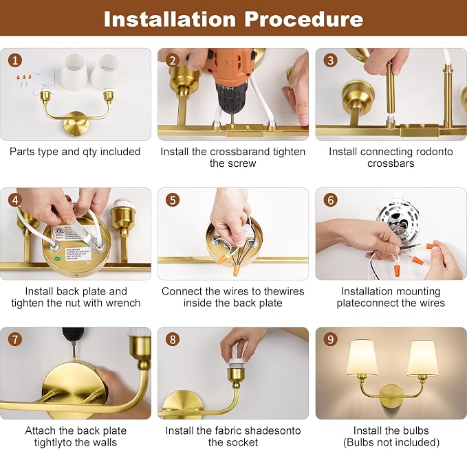Bathroom Vanity Light, Brushed Gold Bathroom Light Fixtures, 2-Light Lighting - Image 8