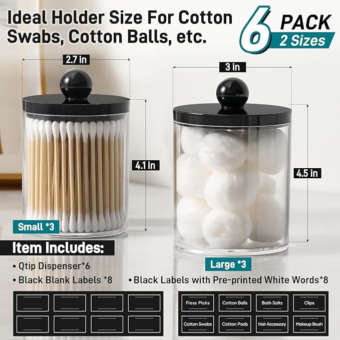 6 Pack Acrylic Qtip Holder Dispenser - Image 3