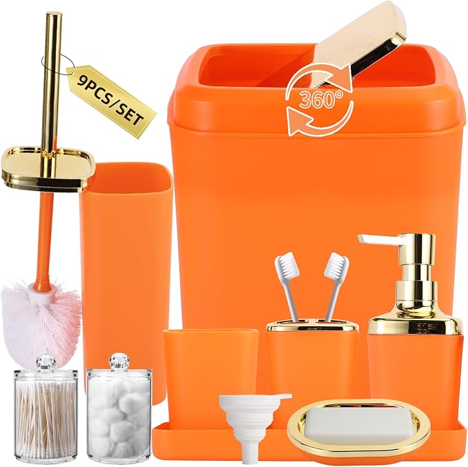 Orange Bathroom Accessories Set, Soap Dispenser, Soap Dish, Toothbrush Holder by BetterbathroomwithXLHOME