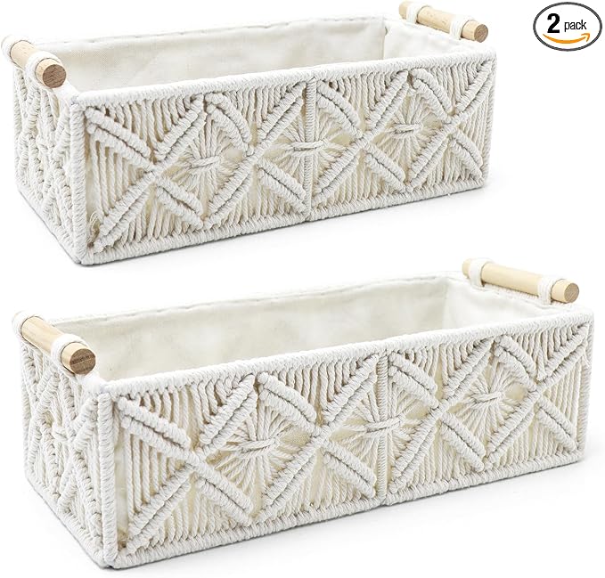 Nonam Macrame Storage Baskets, Boho Decor Style Woven Storage Boxes by Unknown