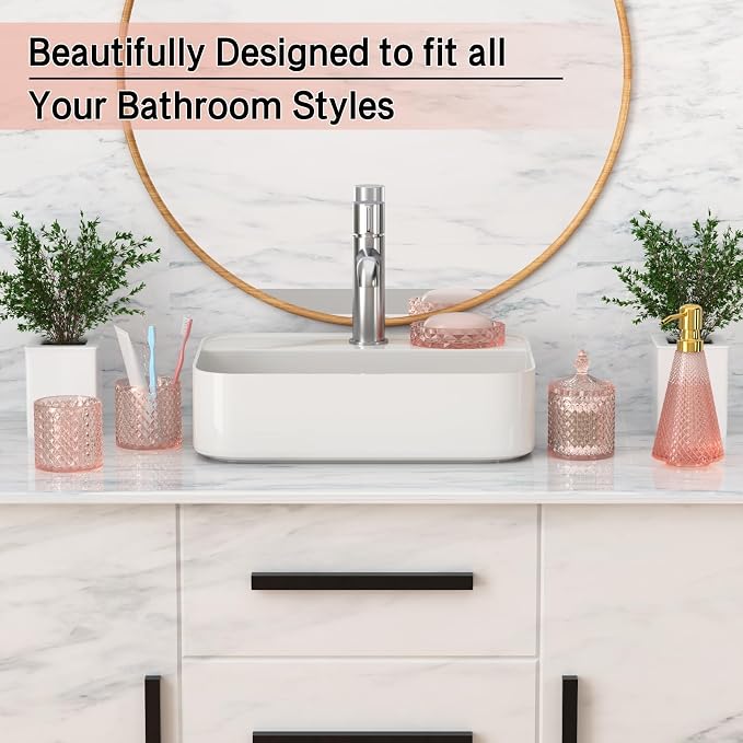 Pink Glass Bathroom Accessories Set 5 Pcs, Soap Dispenser and Toothbrush Holder - Image 5